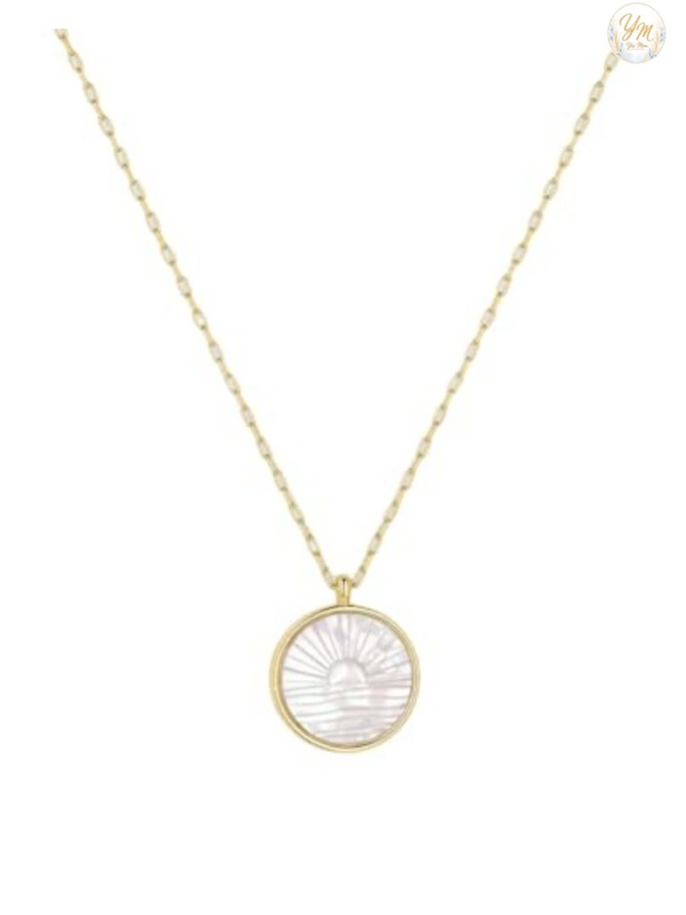 18k Gold Plated Mother of Pearl Etched Sunset Charm Necklace